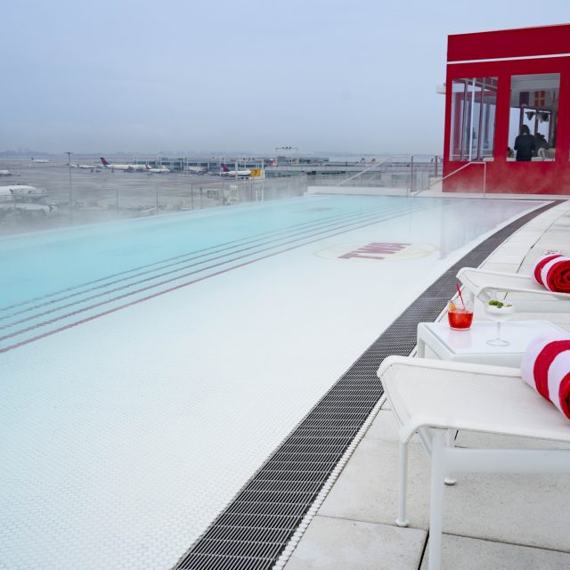 The TWA Hotel’s rooftop is now a retro Alpine-themed retreat with a heated ‘pool-cuzzi’