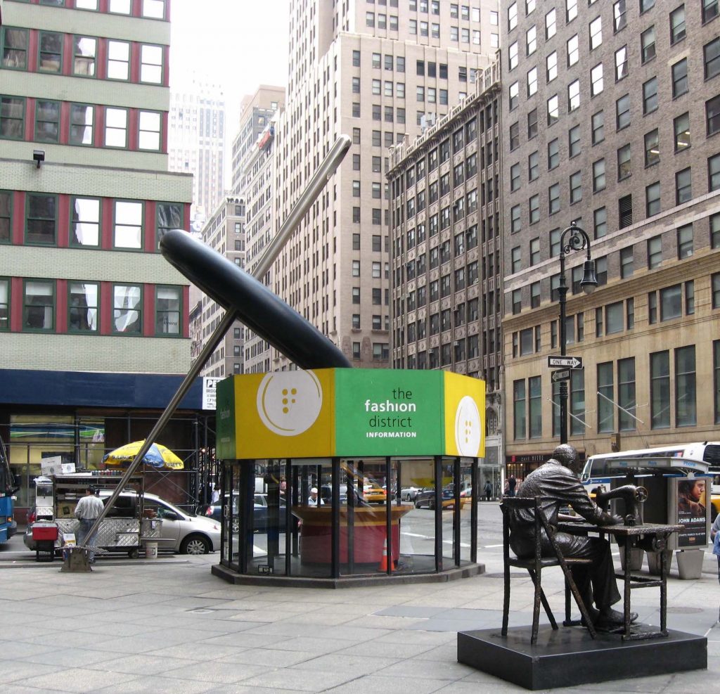 The Garment District's iconic button & needle kiosk will be redesigned