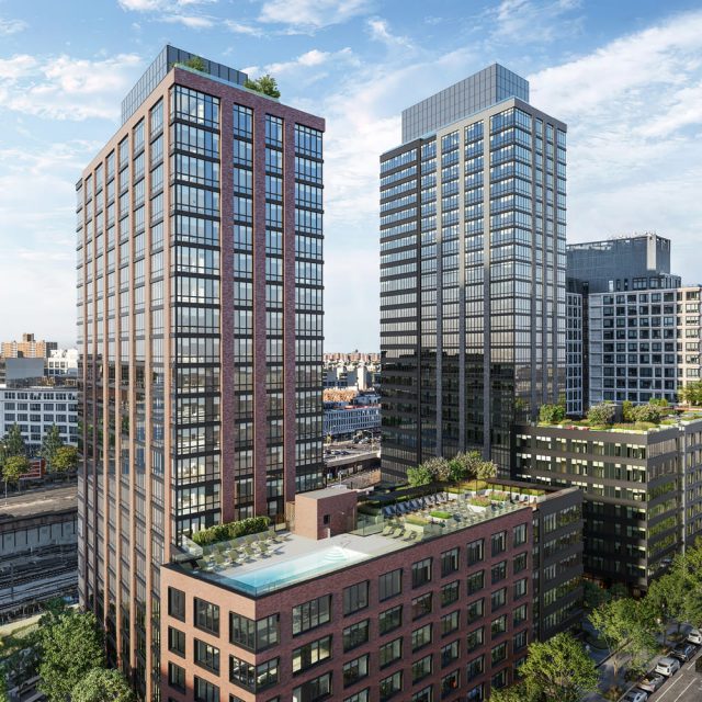 Two-tower Prospect Heights rental with huge public park launches lottery, from $2,290/month